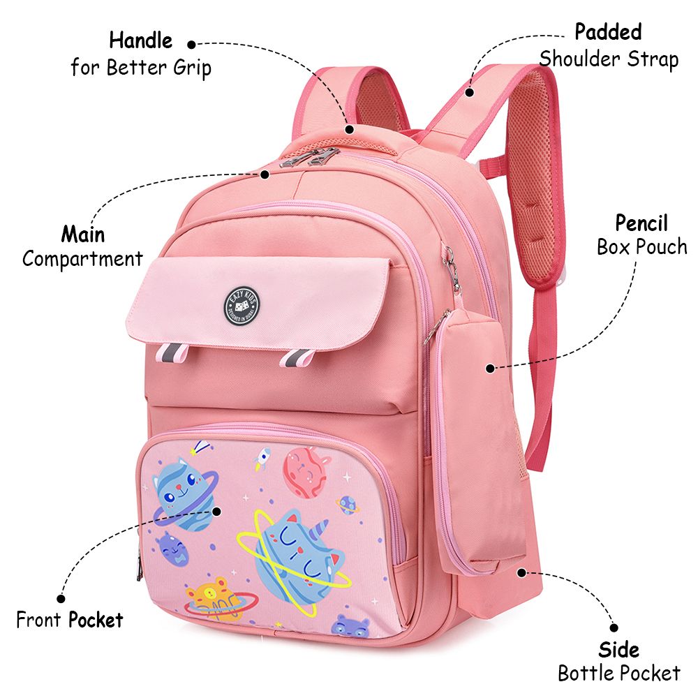 Eazy Kids - Unicorn Planet School Bag With Pencil Case - Pink