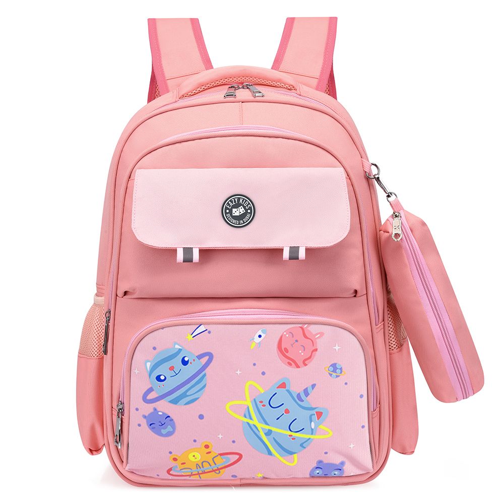 Eazy Kids - Unicorn Planet School Bag With Pencil Case - Pink