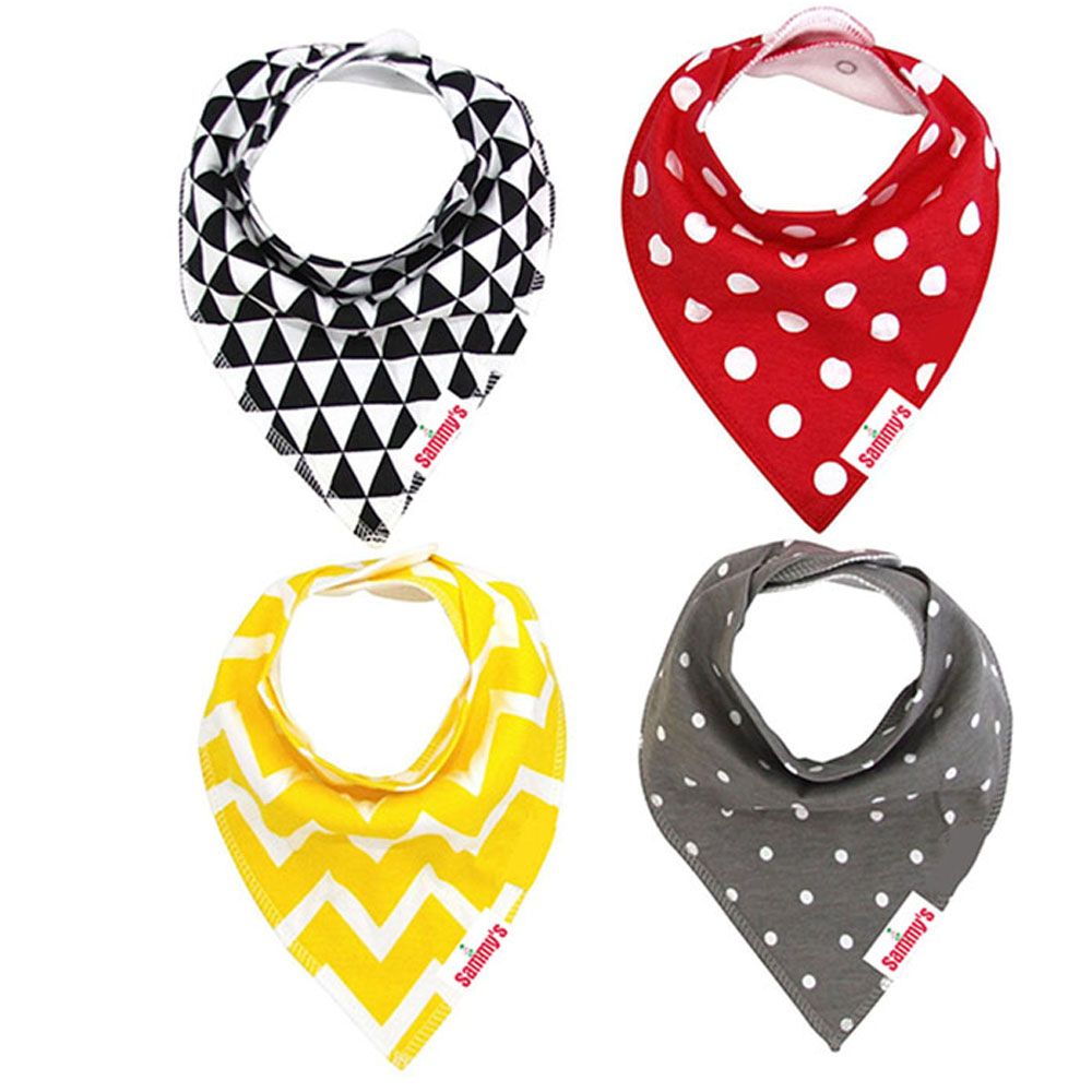 Eazy Kids Triangles & Dots Bandana Bibs Set of 4
