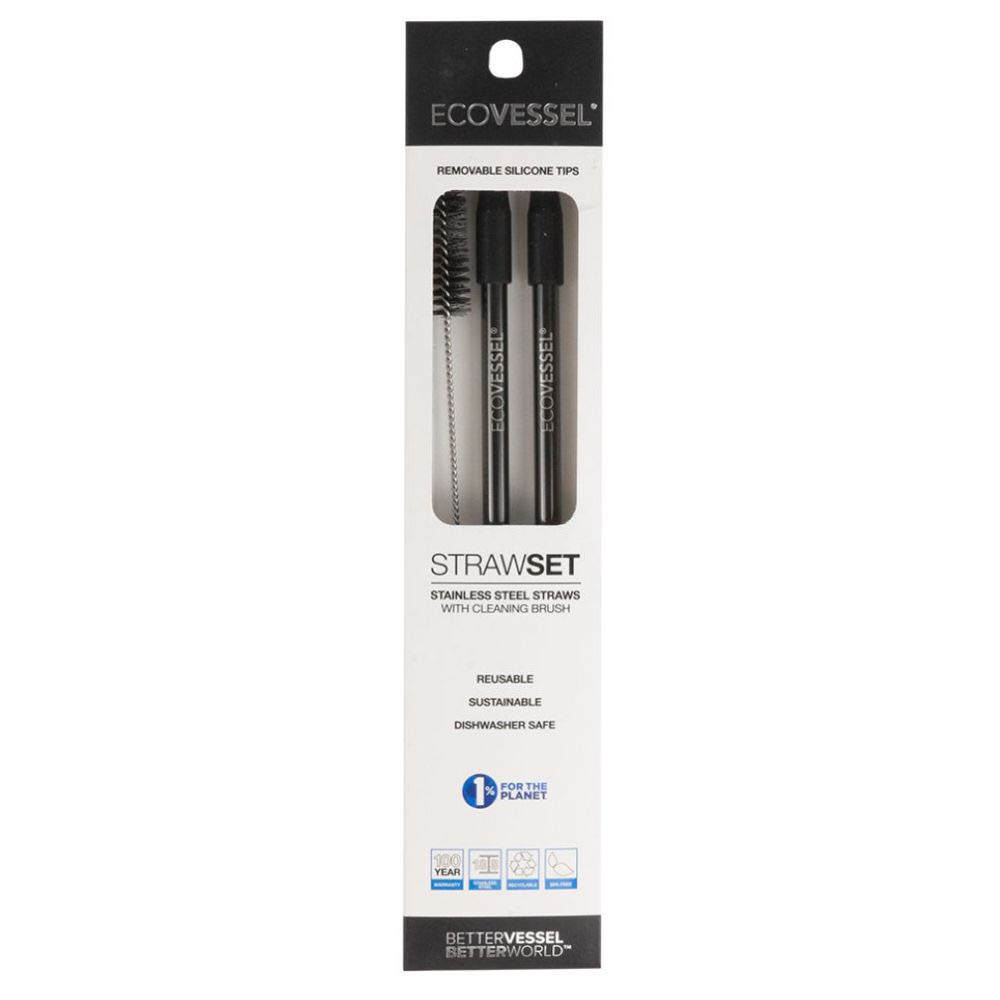 Ecovessel - Stainless Steel Straw Pack of 2 - Black Shadow