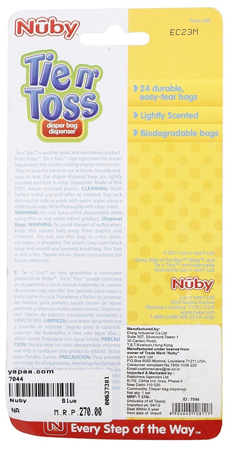 Nuby Pink Tie N Toss Disposable Diaper Bags