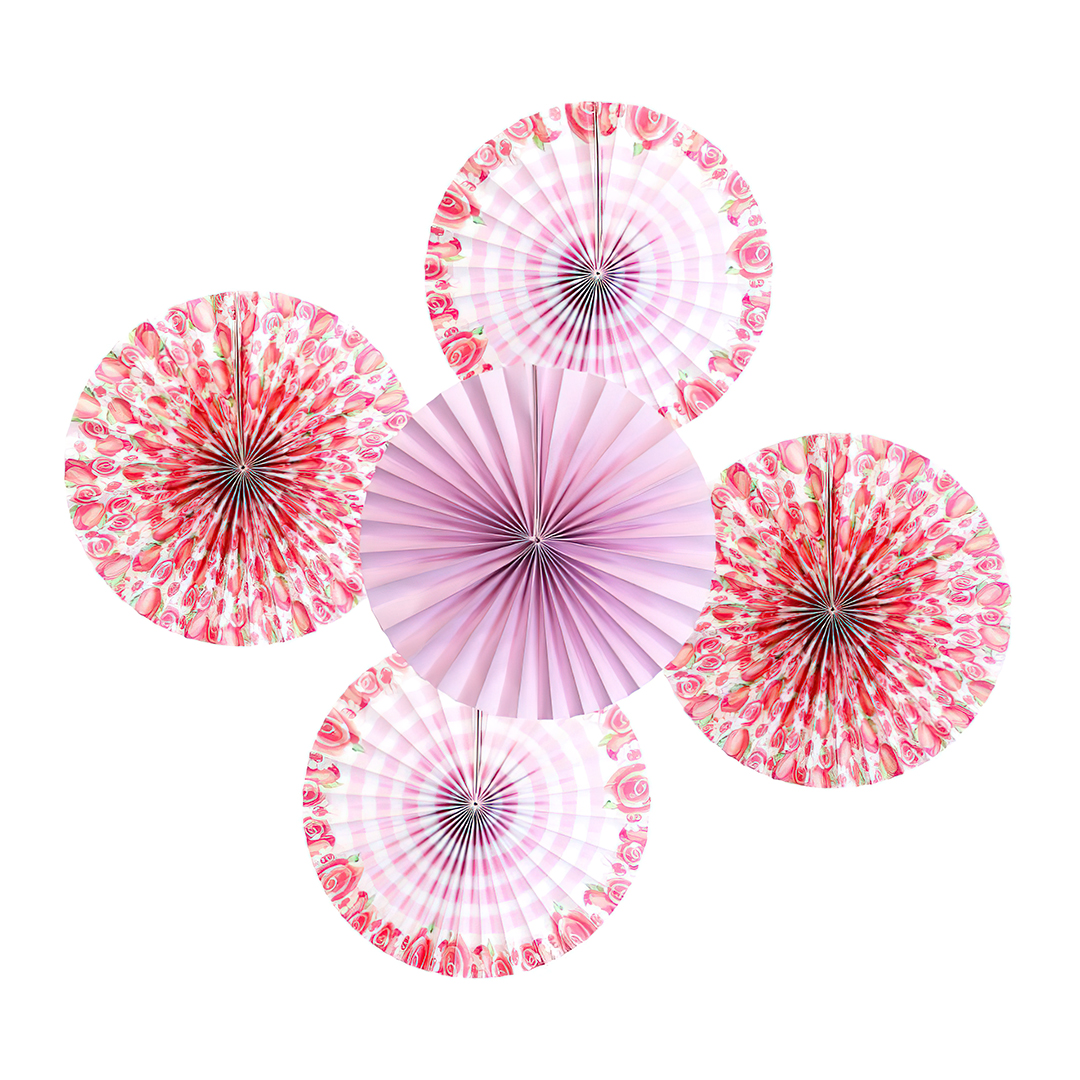 Eid Party - Pink Floral Hanging Fan Decorations