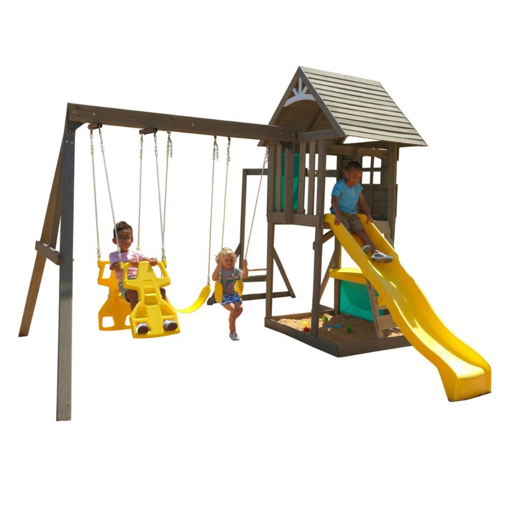 KidKraft Hampton Outdoor Wooden Swing Slide Playset Babystore.ae