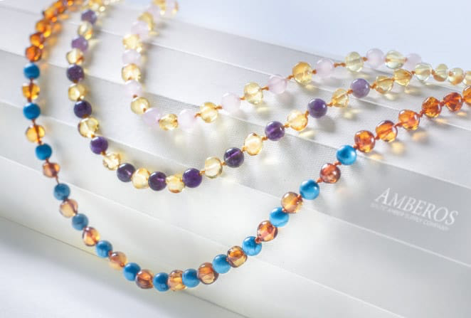 Made by Nature - Premium Amber Necklace - Cherry/Turquoise/Jade