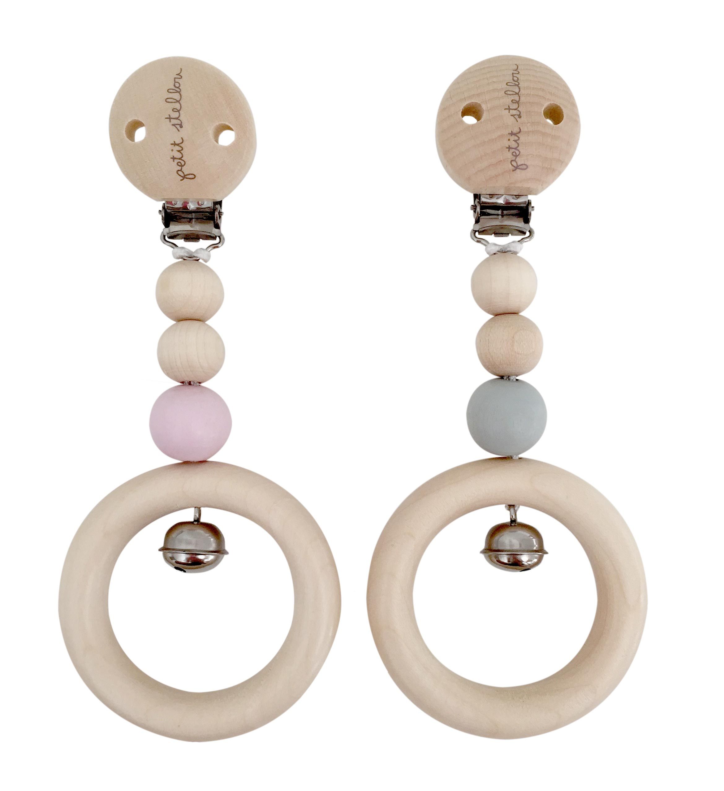 Rattle Clip Rose - Eco Wood, Petit Stellou