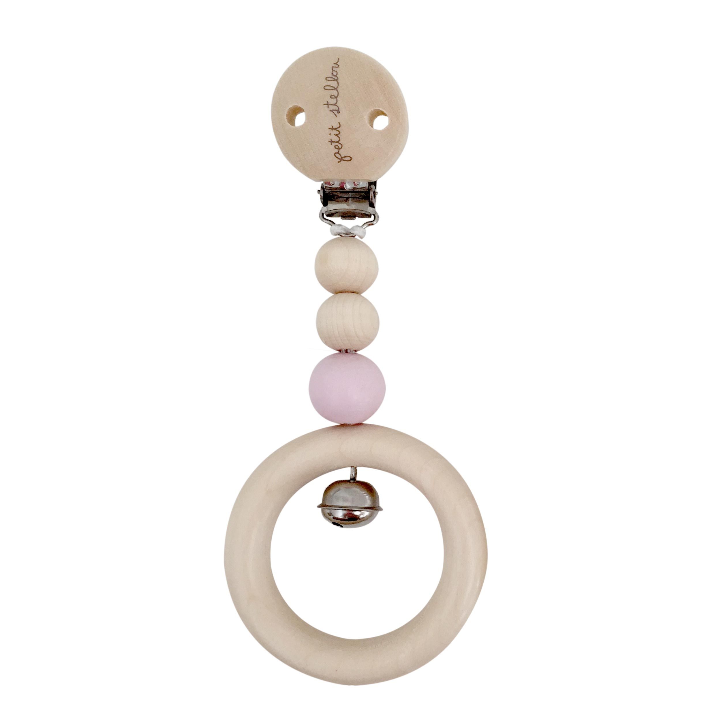 Rattle Clip Rose - Eco Wood, Petit Stellou