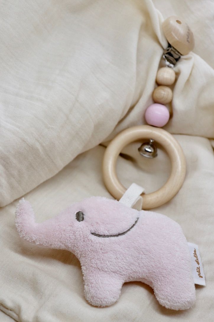Rattle Clip Rose - Eco Wood, Petit Stellou