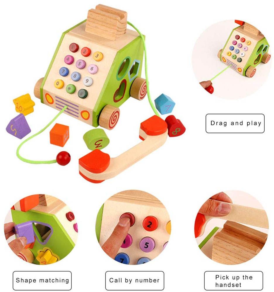 Factory Price - Pull Along Multi Functional Wooden Telephone Toy