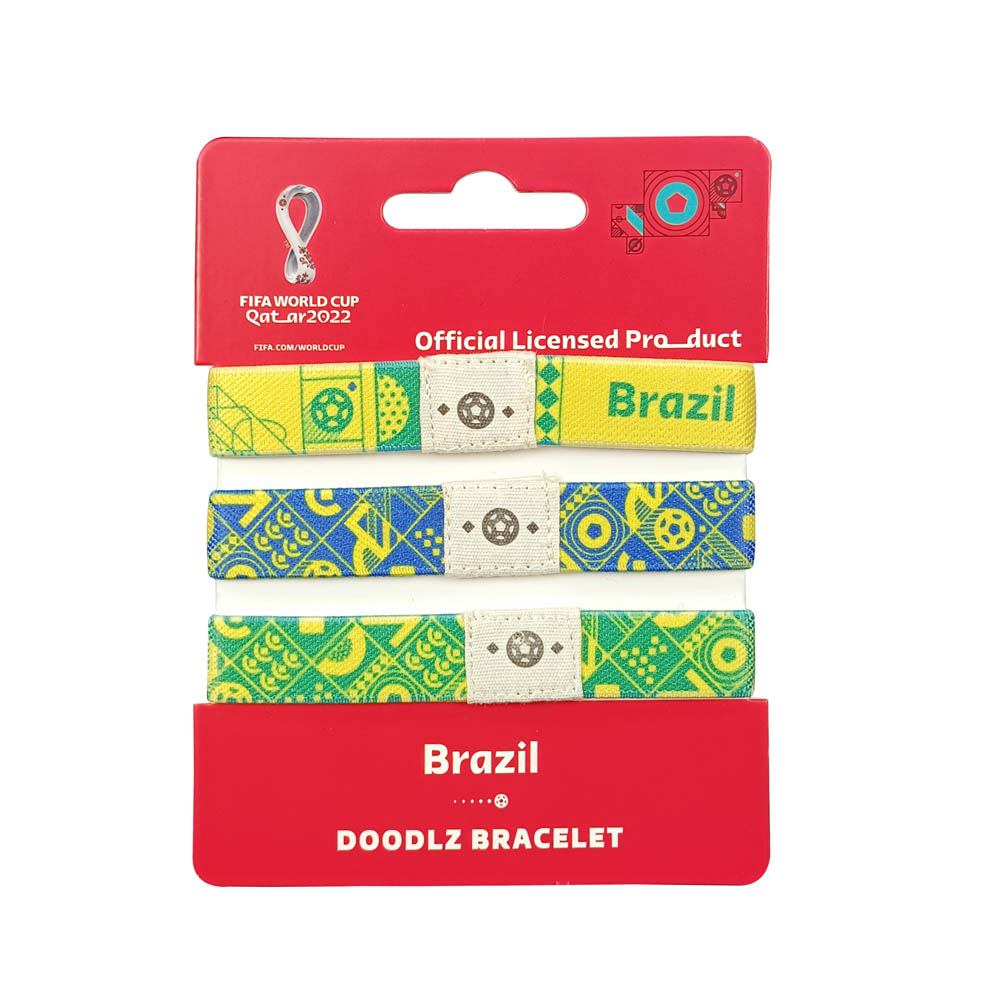 Fifa World Cup - Fabric Fashionable Qatar 2022 World Cup Doodlz Nylon Bracelet - Brazil