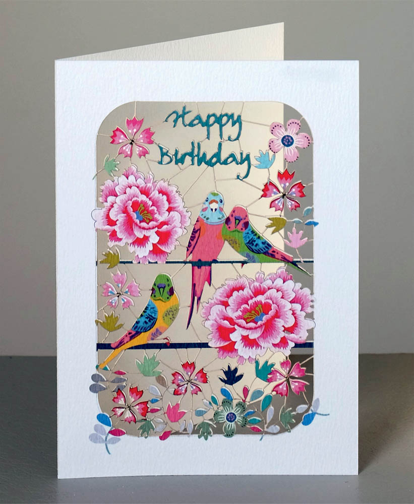 Forever Cards - Happy Birthday - Budgies And Peonies