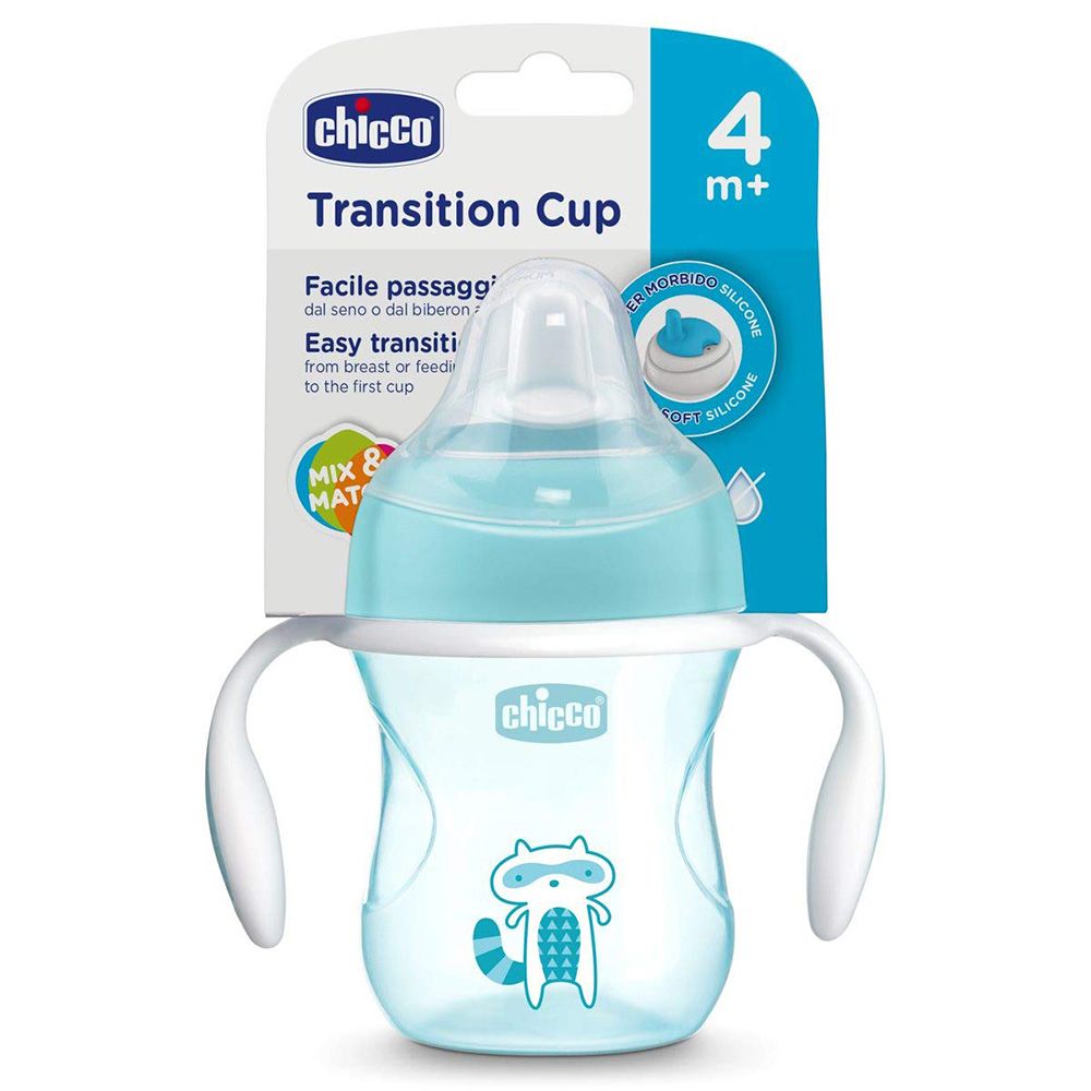 Chicco - Soft Silicone Spout, Spill Free Transition Cup 4m+ 200ml - Light Blue