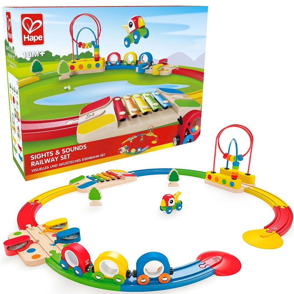 Hape Sights Sounds Railway Set Wooden Toys Babystore.ae