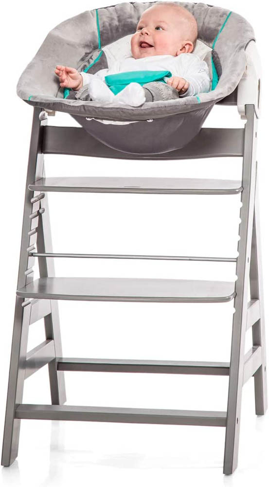 Hauck - Alpha+ Wooden High Chair & 2 in 1 Bouncer - Bear Hearts Grey