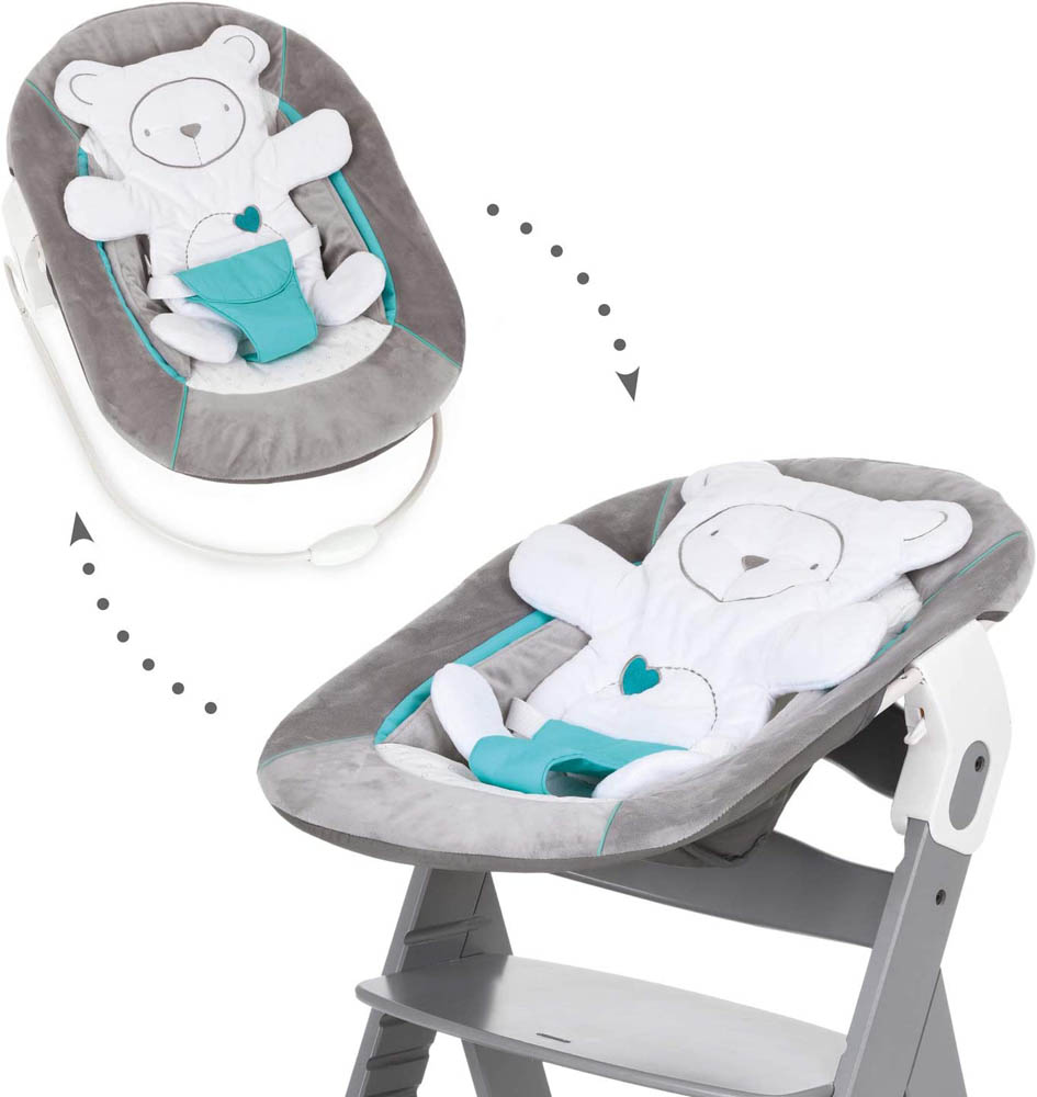 Hauck - Alpha+ Wooden High Chair & 2 in 1 Bouncer - Bear Hearts Grey