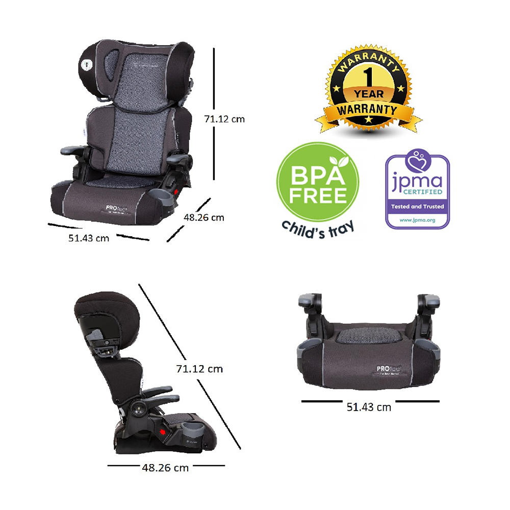 Babytrend 2-in-1 Protect Booster Seat – Grey Tech, 9M+, High-Back to No-Back, Side Impact Protection, Compact Fold