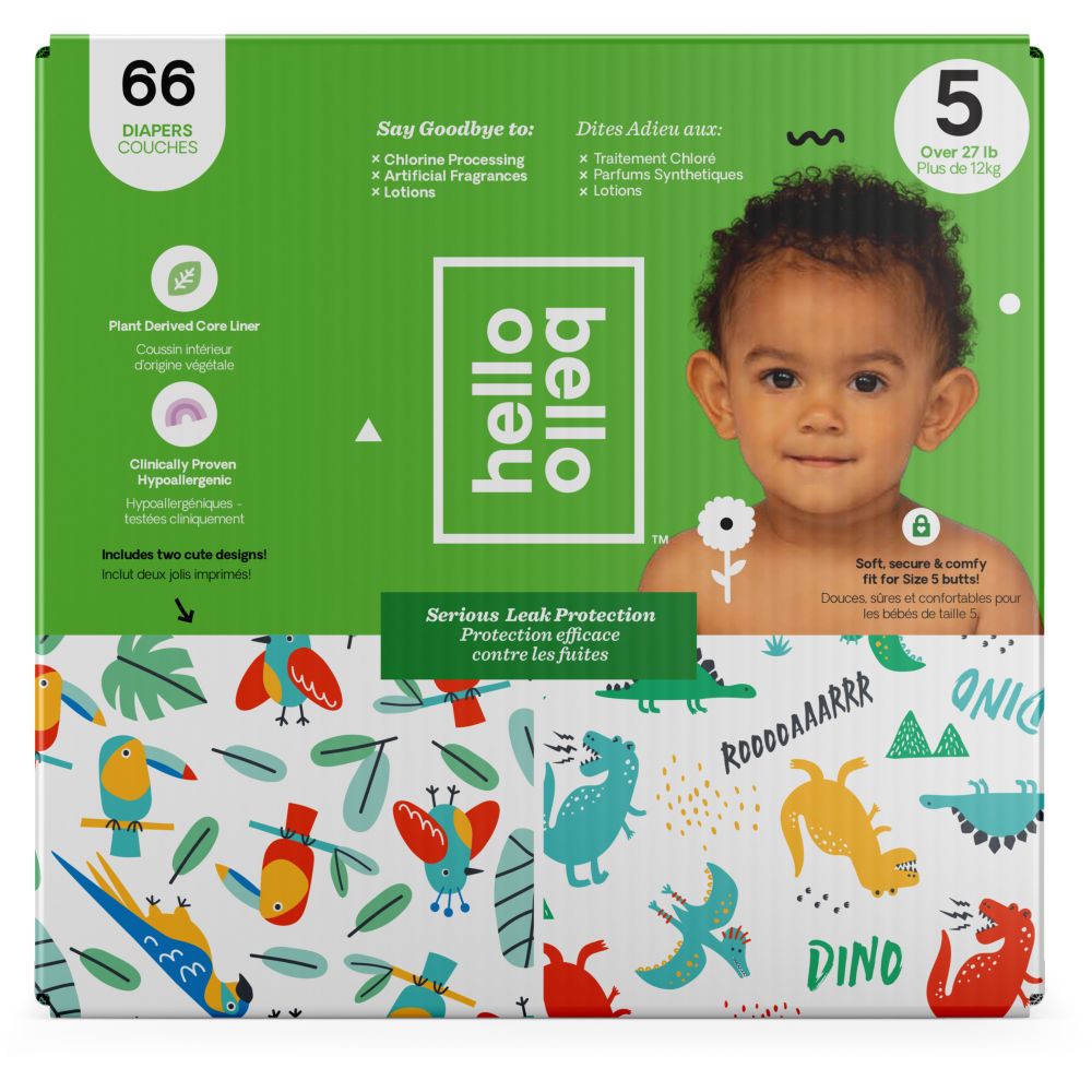 Hello Bello Diapers - Parrots & Dinos - Boy - Size 5 (12kg+) - 66pcs