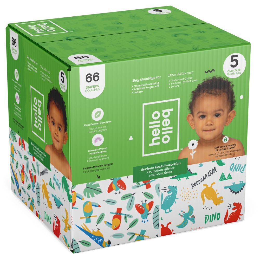 Hello Bello Diapers - Parrots & Dinos - Boy - Size 5 (12kg+) - 66pcs