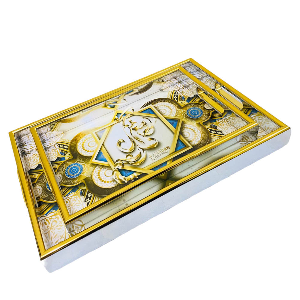 Highland - 2 Pcs Ramadan Kareem Serving Tray Set - Golden