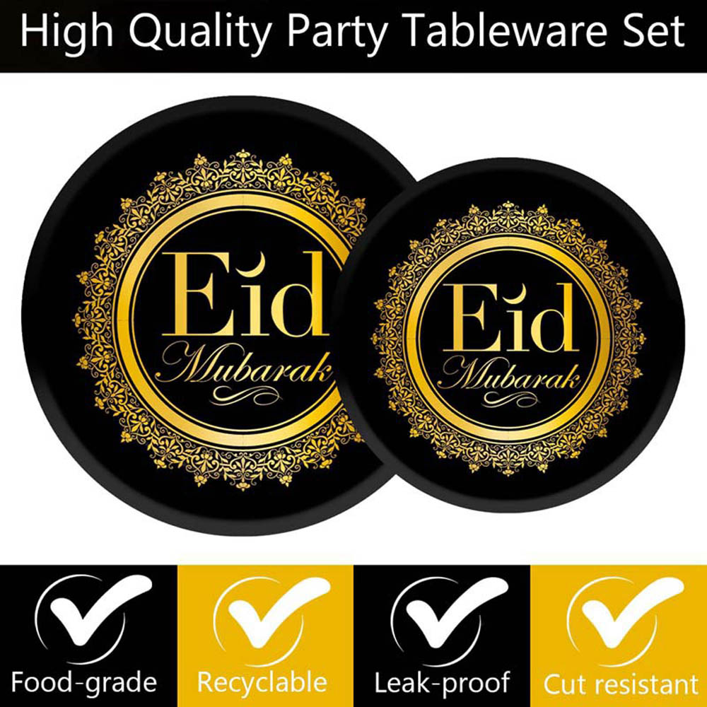 Highland - Black & Gold Eid Plates and Cups Tableware Set