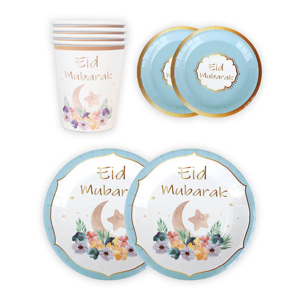 Highland - Eid Mubarak Plates and Cups Tableware Set - 64 Pc