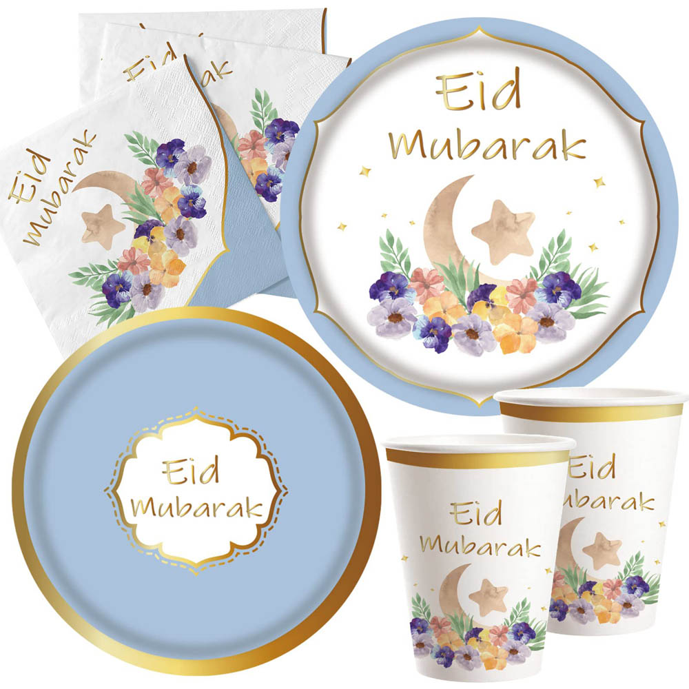 Highland - Eid Mubarak Plates and Cups Tableware Set - 64 Pc