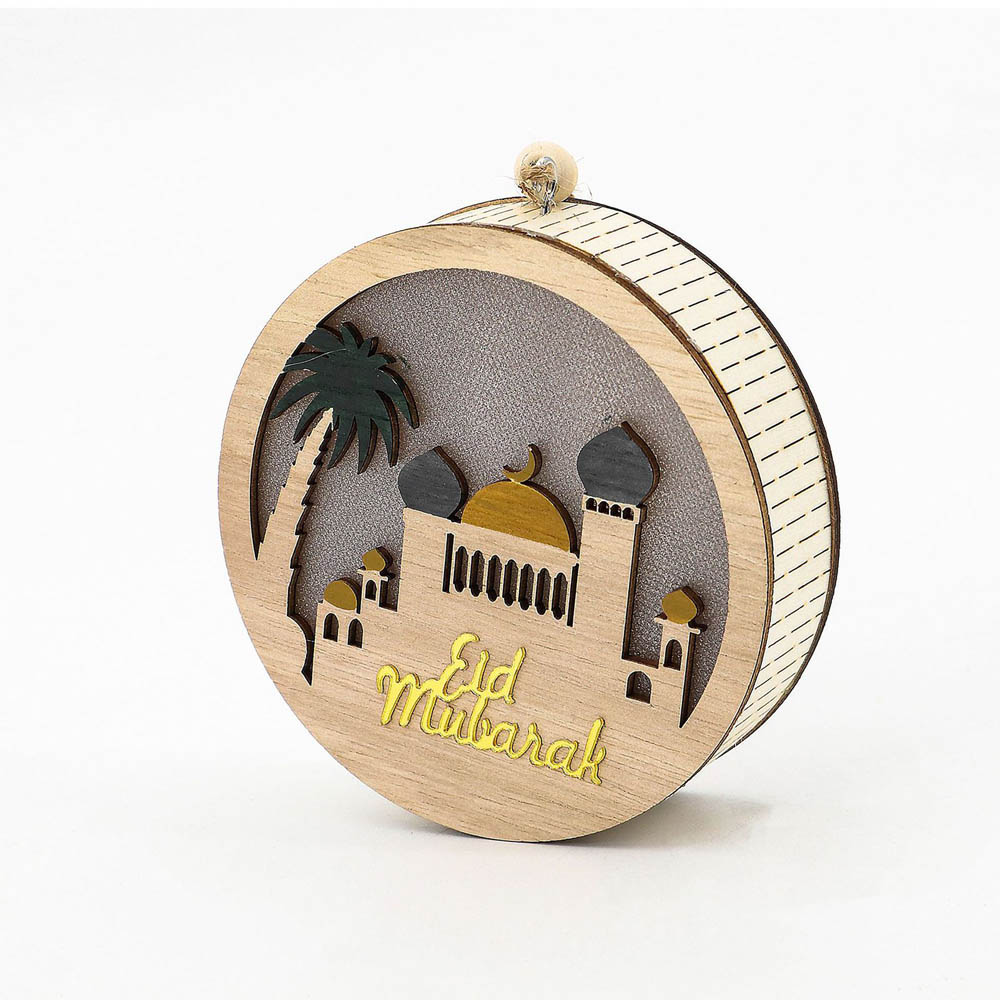 Highland - Wooden Round LED Eid Mubarak Light Decorations