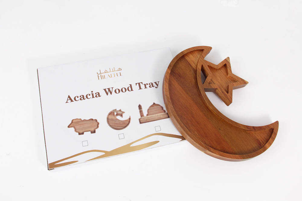 HilalFul - Acacia Wood Tray - Moon Star