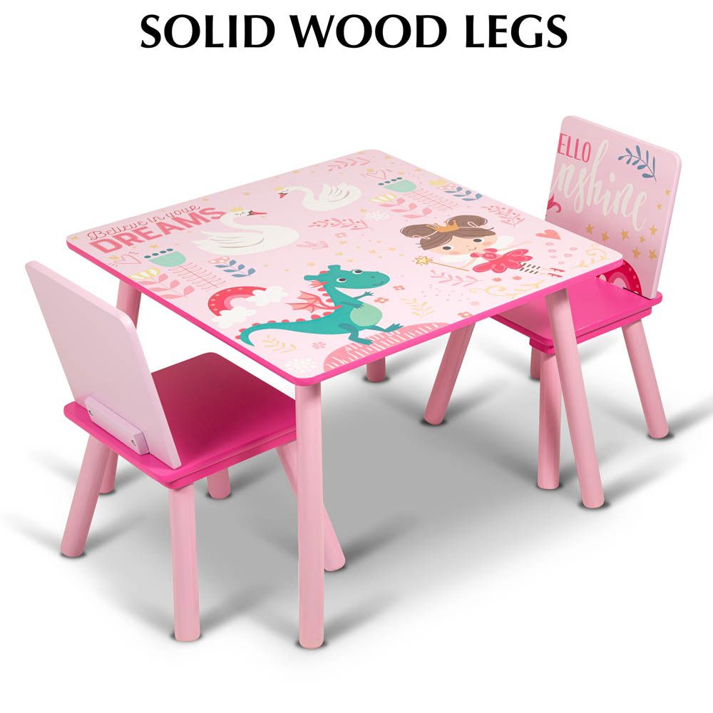 Home Canvas Kids Wooden Table Chair Set Unicorn Pink