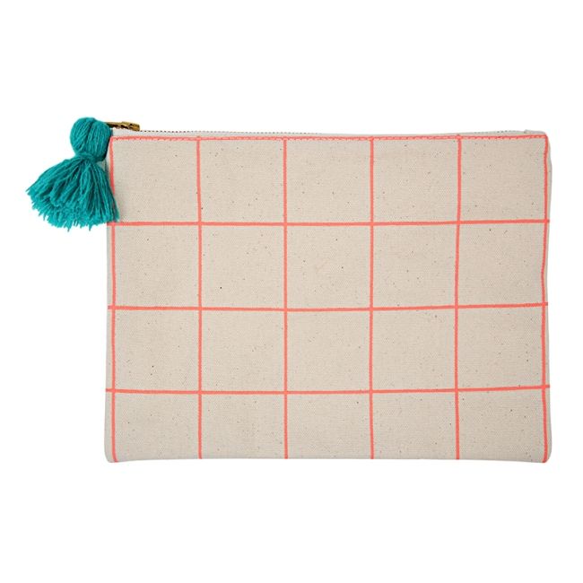 Meri Meri - Neon Coral Grid Canvas Pouch