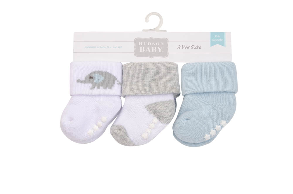 Hudson Childrenswear - Baby Terry Socks With Non-Skid 3Pc Gray Mint - Blue