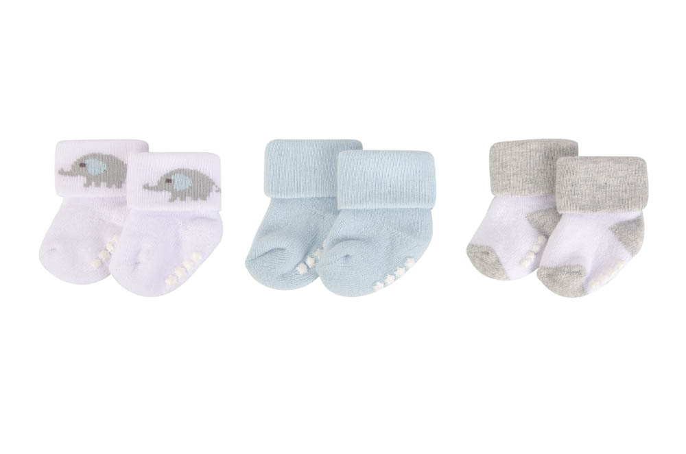 Hudson Childrenswear - Baby Terry Socks With Non-Skid 3Pc Gray Mint - Blue
