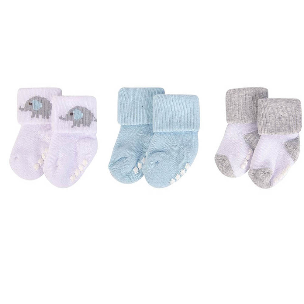 Hudson Childrenswear - Baby Terry Socks With Non-Skid 3Pc Gray Mint - Blue