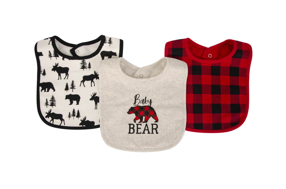 Hudson Childrenswear - Bib & Socks Set 5Pc Baby Bear Plaid - Red