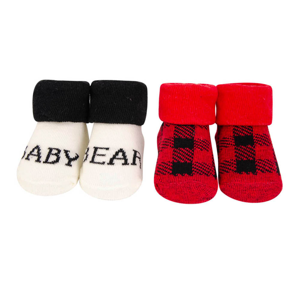 Hudson Childrenswear - Bib & Socks Set 5Pc Baby Bear Plaid - Red