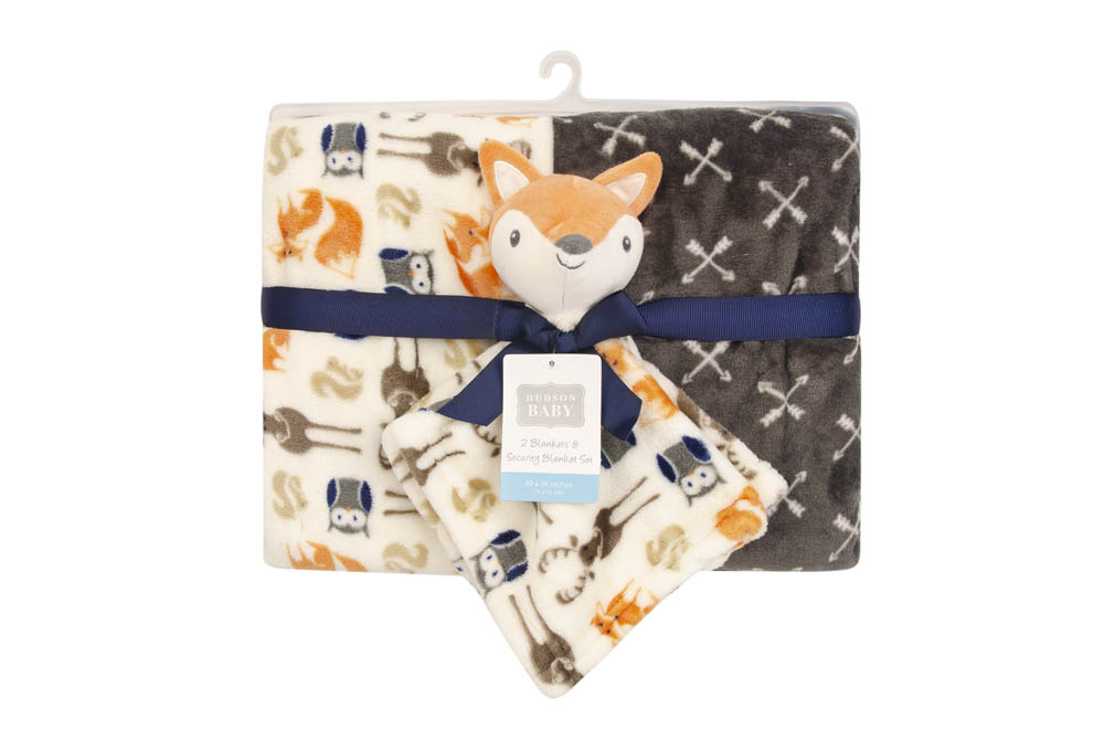 Hudson Childrenswear - Blanket 2Pc And Security Blanket Boy Gray Fox - Orange