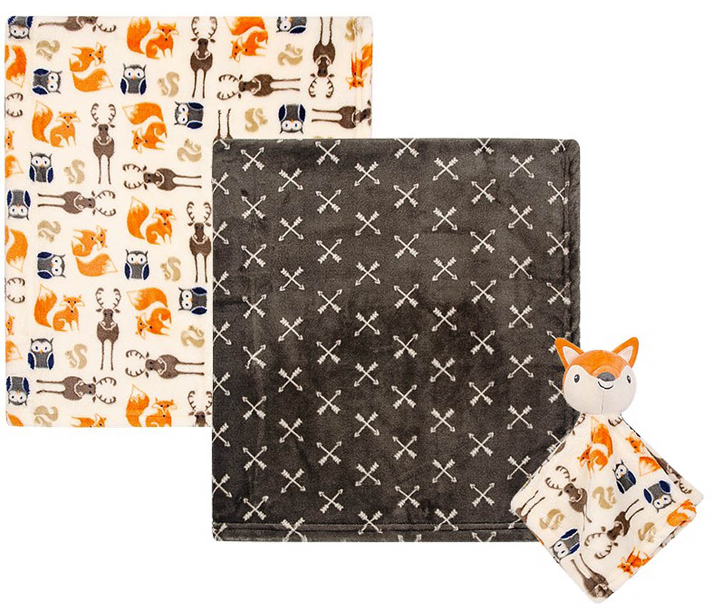 Hudson Childrenswear - Blanket 2Pc And Security Blanket Boy Gray Fox - Orange