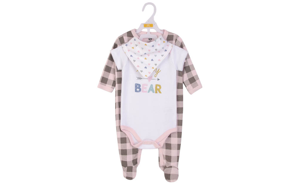 Hudson Childrenswear - Layette Set 3pc Pink - Lattice - Pink