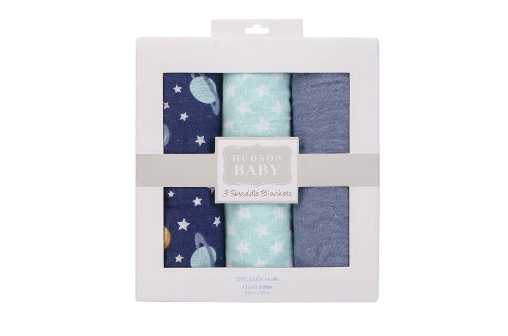 Hudson Childrenswear - Muslin Swaddle Blanket Gift 3Pc - Multicolor