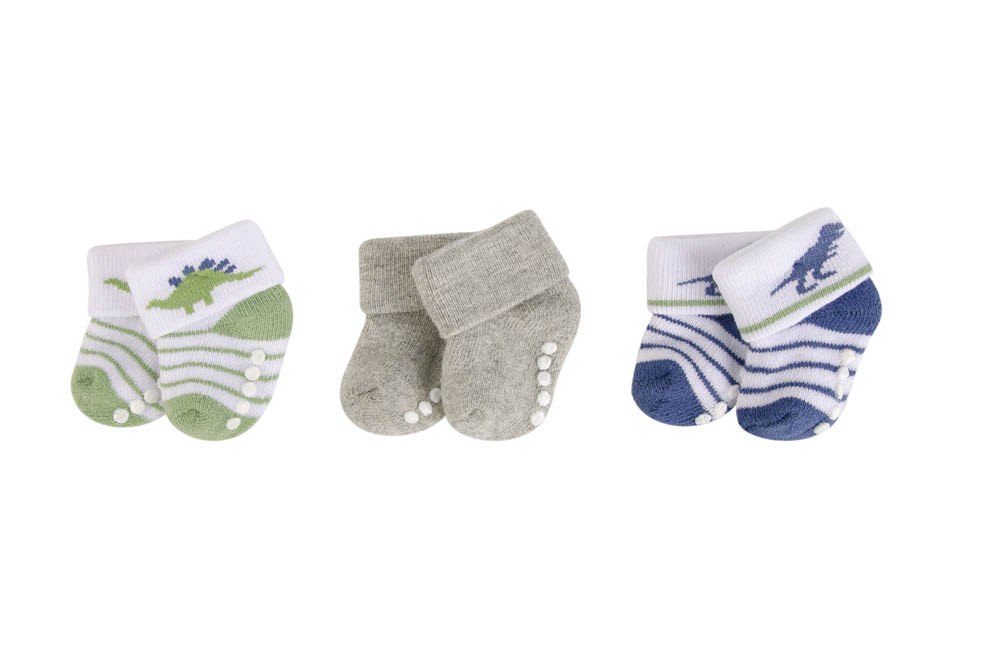 Hudson Childrenswear - Nb Terry Socks With Non-Skid 3Pc Boy Dino - Blue