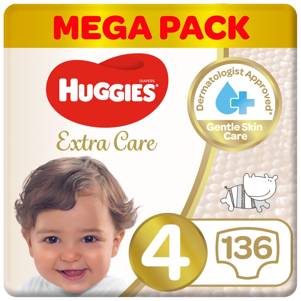 Huggies - Extra Care, Jumbo Pack, Size 4, 8-14 Kg - 136 Pcs