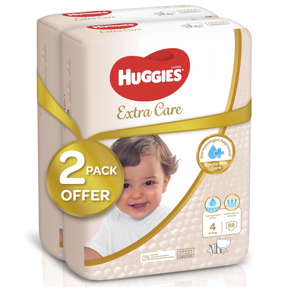 Huggies - Extra Care, Jumbo Pack, Size 4, 8-14 Kg - 136 Pcs