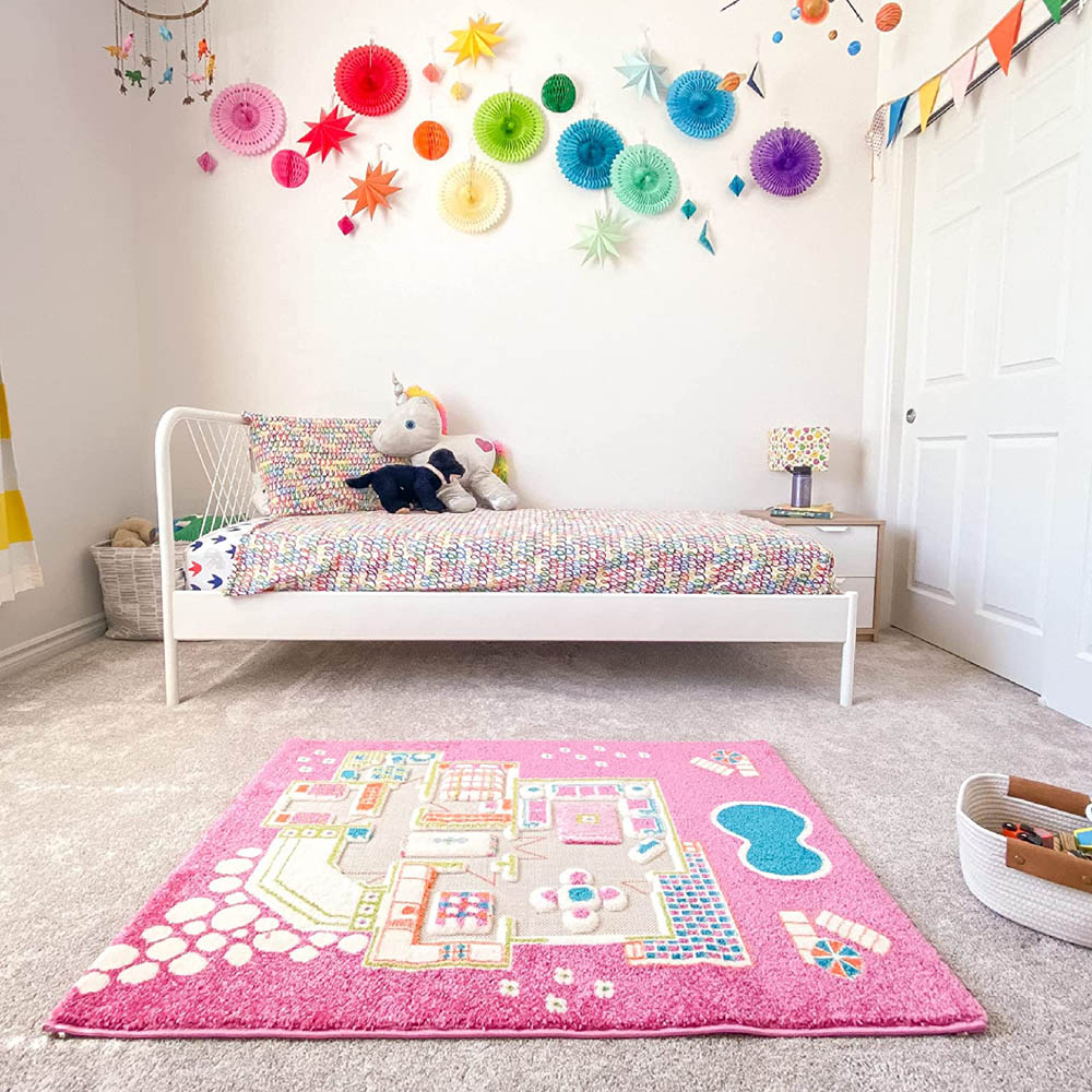 IVI - 3D Carpet Imaginative Play Mat Playhouse Pink Design - Large