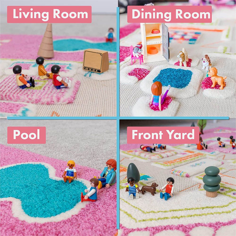 IVI - 3D Carpet Imaginative Play Mat Playhouse Pink Design - Medium