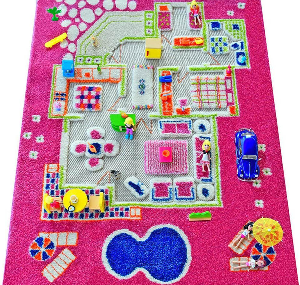 IVI - 3D Carpet Imaginative Play Mat Playhouse Pink Design - Medium