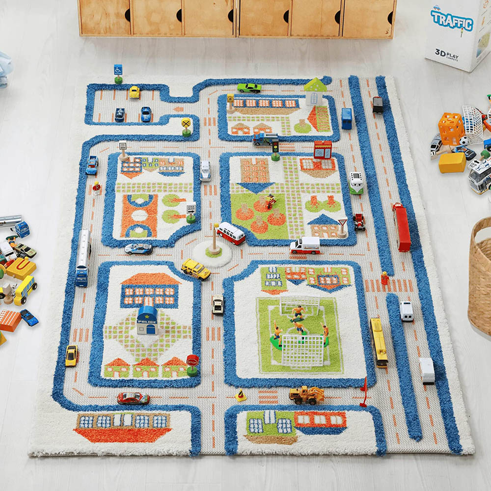 IVI - 3D Carpet Imaginative Play Mat Traffic Blue Design - Medium