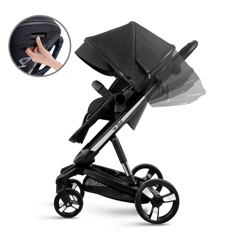 Jikel Diamond Electric Travel System Stroller, E-Brake, Headlights, 0-3 Years - Charcoal