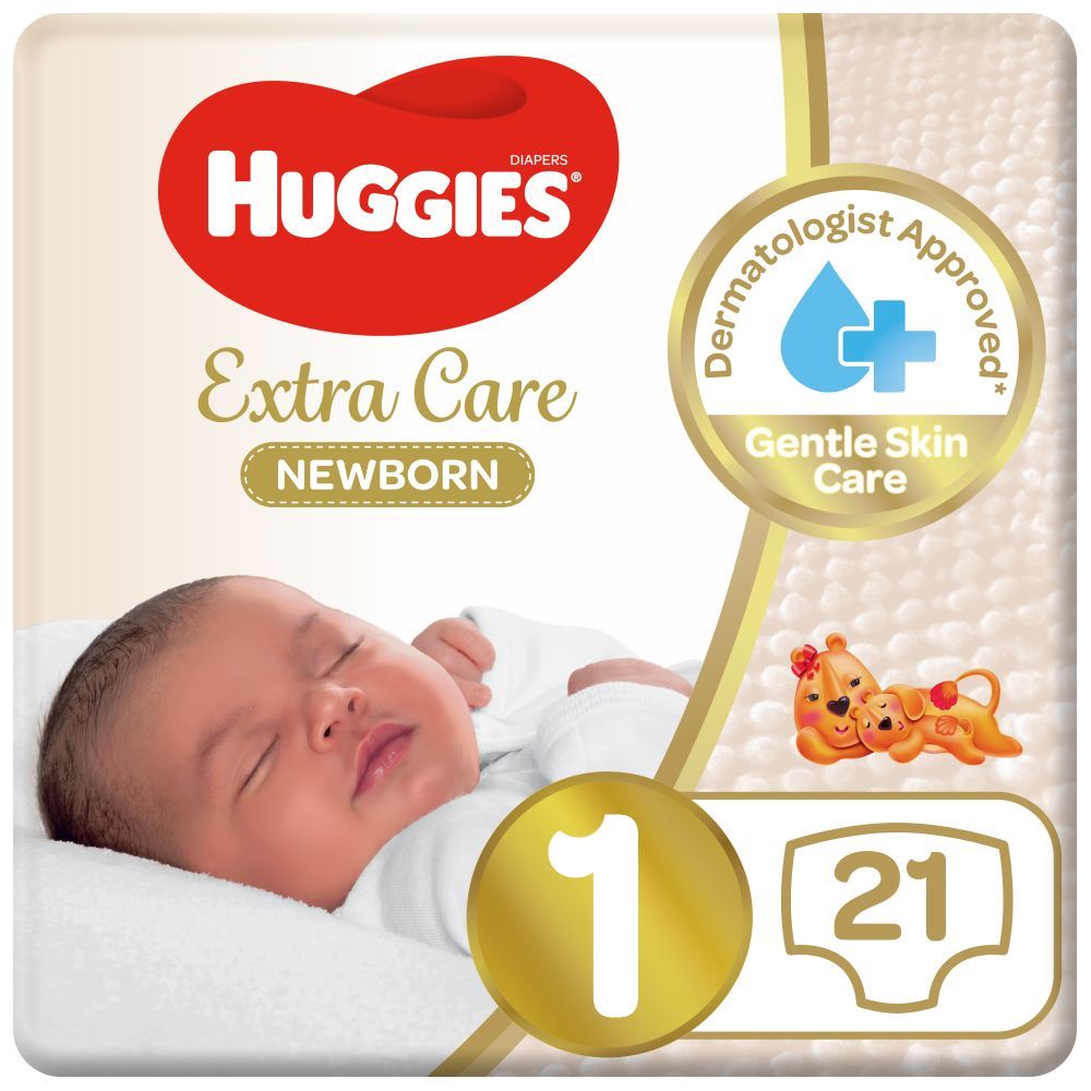 Huggies - New Born Diapers, Size 1, Carry Pack, Upto 5 Kg - 21 Diapers