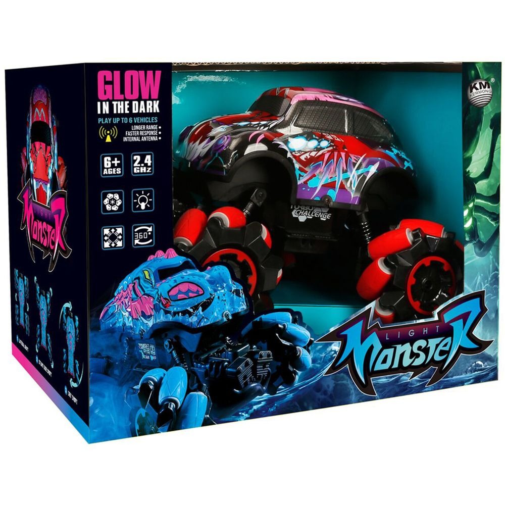 Kermong - 2.4Ghz Glow In The Dark Monster Car - Blue/Red