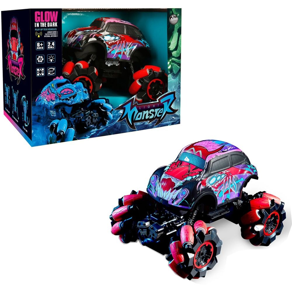Kermong - 2.4Ghz Glow In The Dark Monster Car - Blue/Red