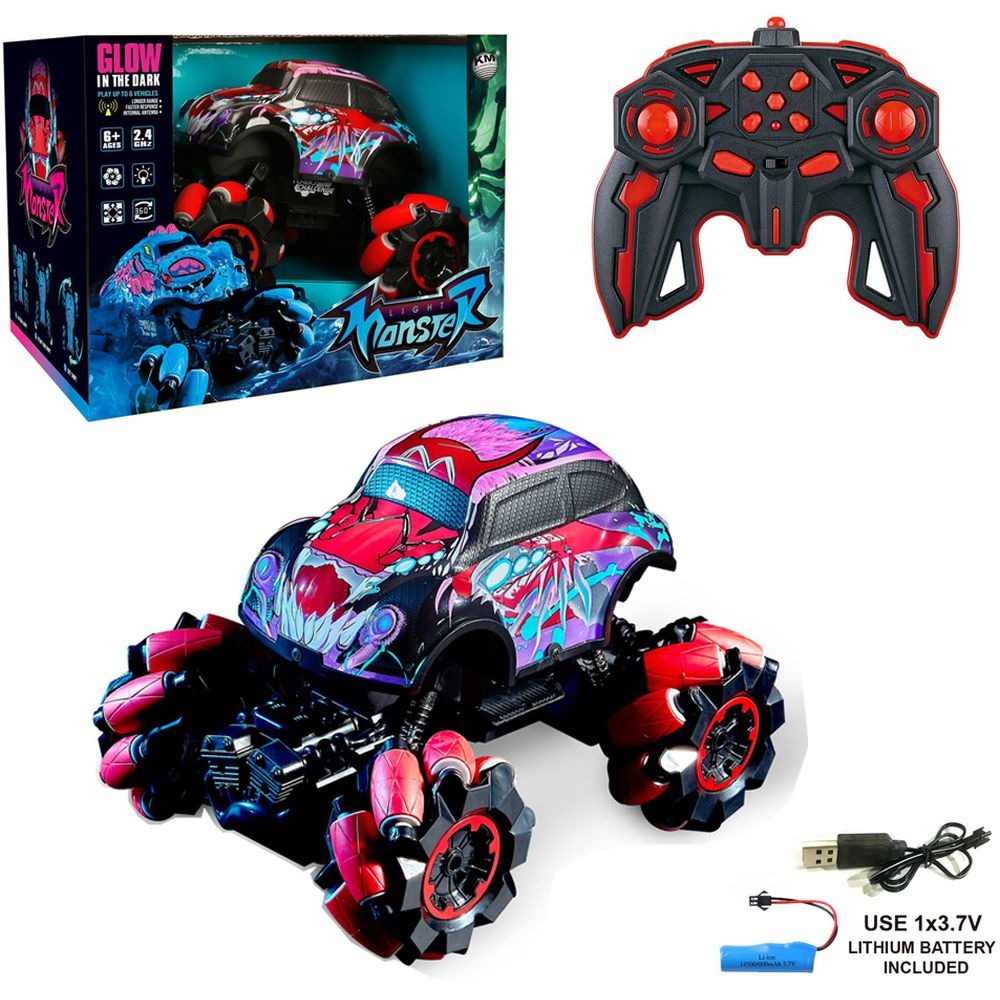 Kermong - 2.4Ghz Glow In The Dark Monster Car - Blue/Red
